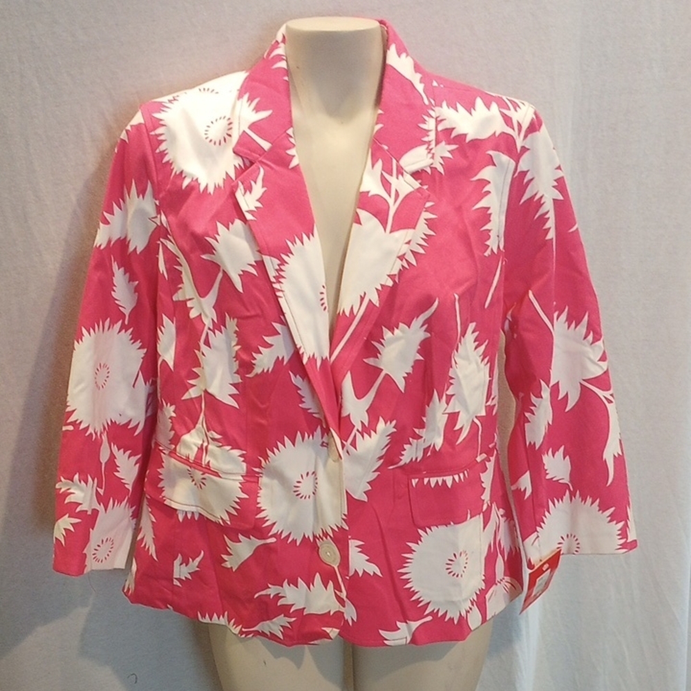 Isaac Mizrahi Pink and White Floral Blazer, NWT Size XL